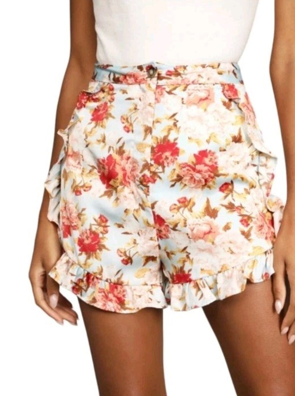 Lulus NWT Flirty In Flowers ruffled high waisted shorts Size small